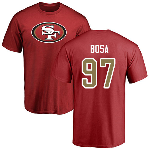 Men San Francisco 49ers Red Nick Bosa Name and Number Logo #97 NFL T Shirt->nfl t-shirts->Sports Accessory